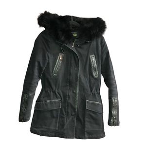 ⭐️ MAJE Gafety racoon fur-trimmed cotton-blend twill coat